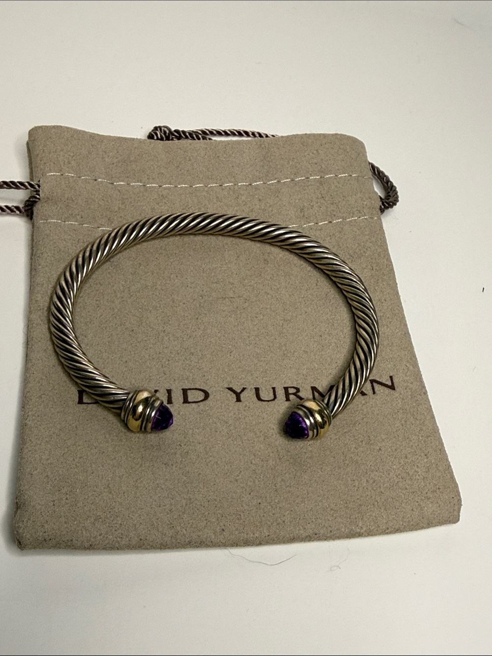 David Yurman Sterling Cable Cuff with Amethyst Terminals and Gold Accents